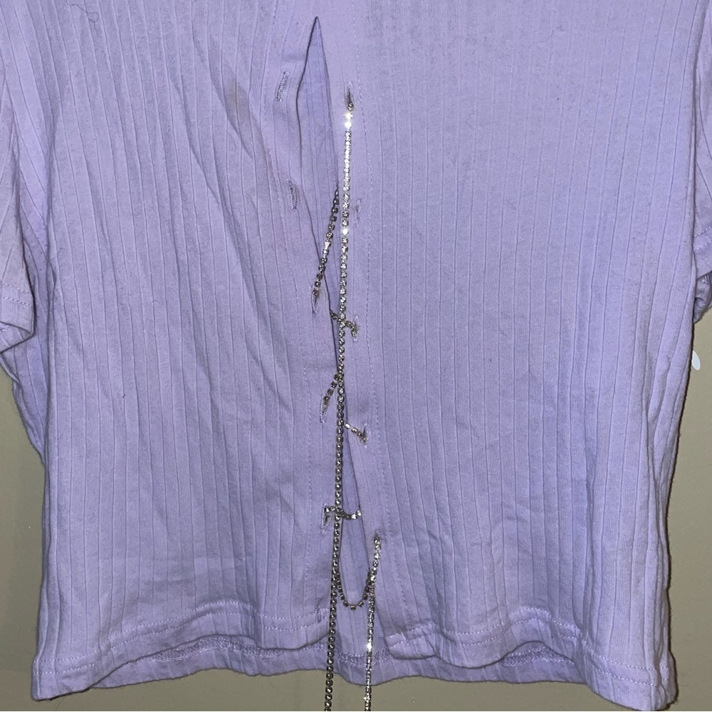 Shein Lavender Short Sleeve Ribbed Crop Top with tie detail Size 1X - Picture 5 of 5